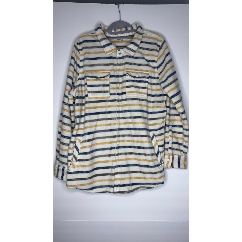 O'Neill Women's Striped‎ Shacket Overshirt Flannel XL/TG Button Down Pocket